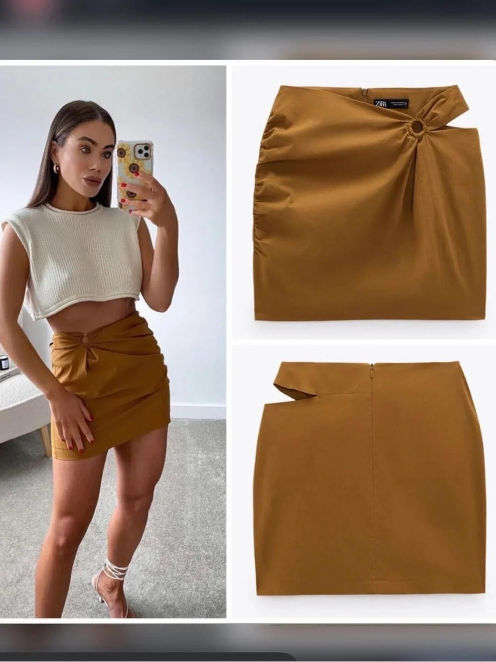 Zara brown mini skirt with hip cut out